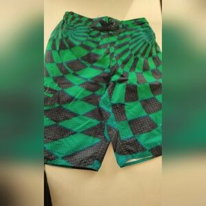Green and Black Geometric Swim Shorts